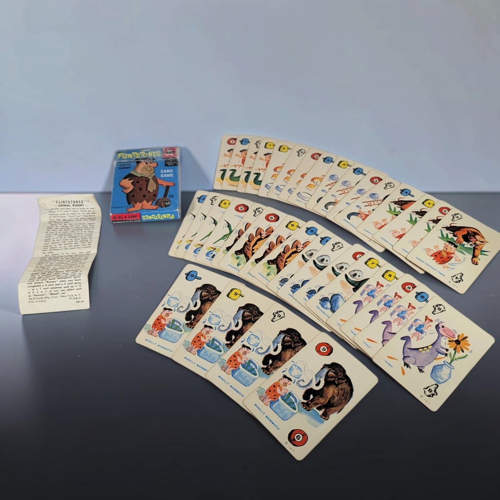 1961 Ed-U-Cards Flintstones Animal Rummy Game Complete Instructions Vtg Card Set